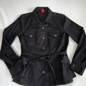 Sundance Utility Jacket Womens Petite Medium Button Belted Black